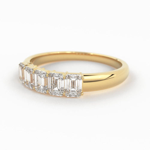 Emerald Cut Wedding Band / 14k Solid Gold Ctw Genuine Emerald Cut Diamond Anniversary Ring / Natural Diamond Cluster Band - Jalvi & Co.
