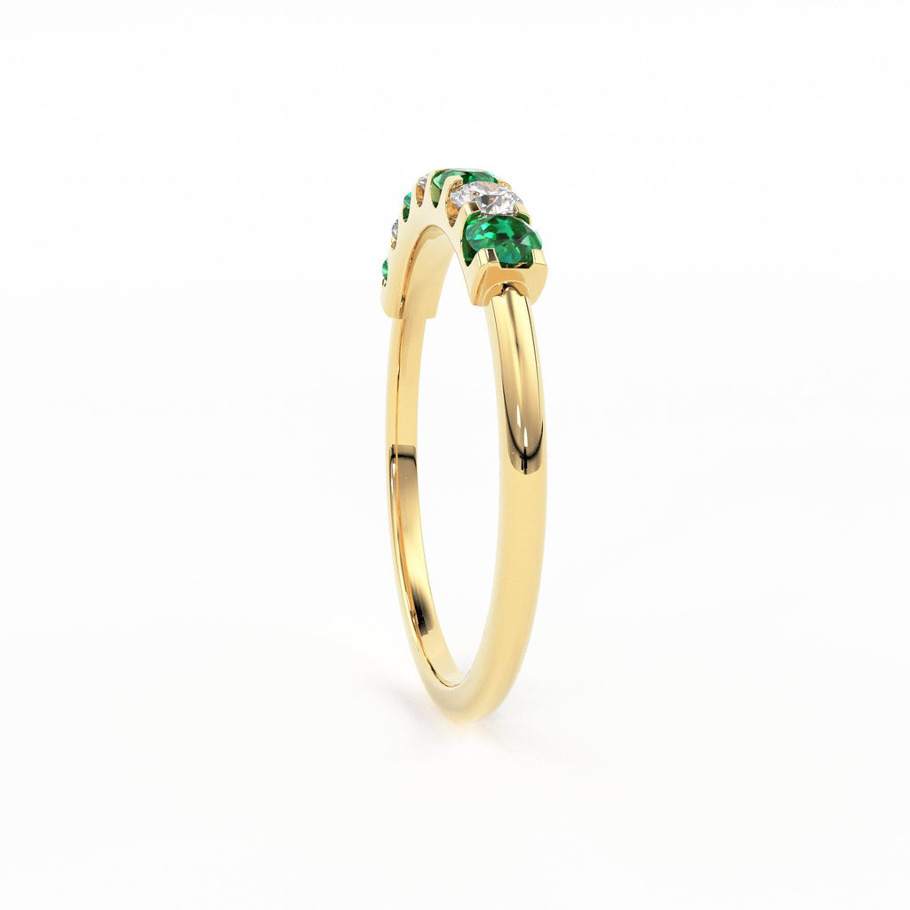Emerald Diamond Wedding Band / Emerald Diamond Alternating Shared Prong Wedding Band / Natural Emerald Ring / Anniversary Band - Jalvi & Co.