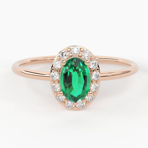 Natural Emerald Oval Cut with Fancy & Round Diamond 18k Gold Ring JL A