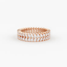 Load image into Gallery viewer, Full Eternity Marquise Diamond Ring / 14k Solid Gold Double Row Marquise Diamond Anniversary Ring / Luxury Proposal Real Diamond Ring - Jalvi &amp; Co.
