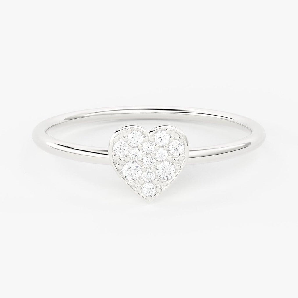 Heart Diamond Band in 14k Gold / Heart Gold Diamond Ring / Gold Band White Diamond Ring / Milgrain Diamond Wedding Band - Jalvi & Co.