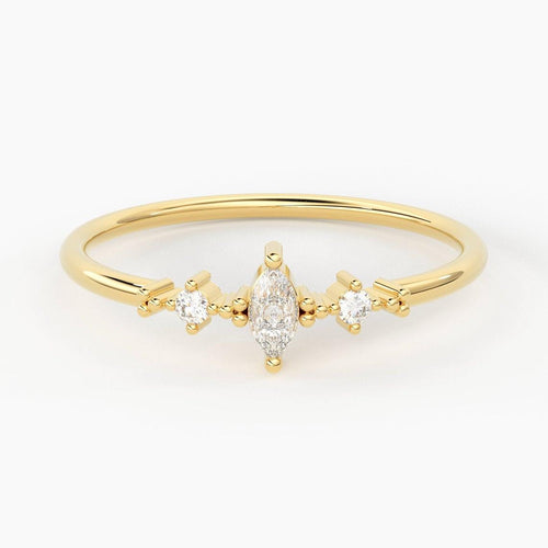 Marquise Diamond Ring / 14k Solid Gold Marquise & Round Diamond Shared Prong Women's Wedding Ring / Minimalist Ring - Jalvi & Co.