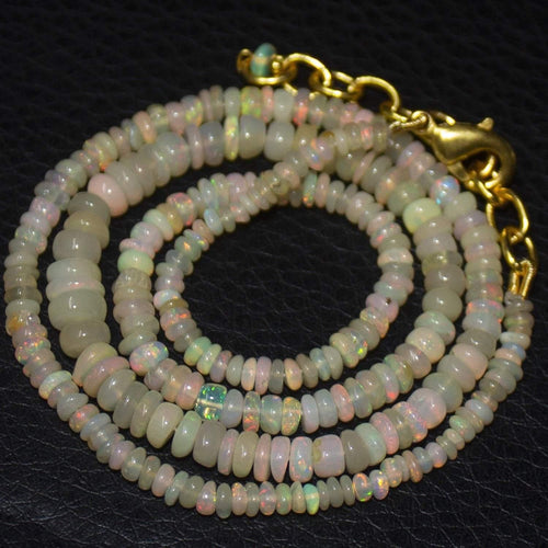 Natural Ethiopian Welo Opal Gold Plated Smooth Rondelle Necklace 2mm 5mm 18