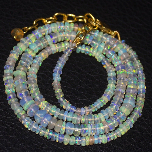 Natural Ethiopian Welo Opal Gold Plated Smooth Rondelle Necklace 2mm 5mm 19.5