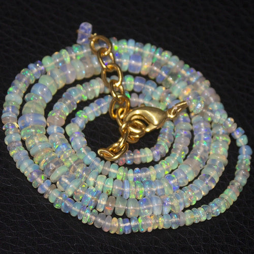 Natural Ethiopian Welo Opal Gold Plated Smooth Rondelle Necklace 2mm 5mm 19.75