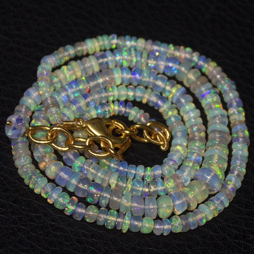 Natural Ethiopian Welo Opal Gold Plated Smooth Rondelle Necklace 2mm 5mm 19.75