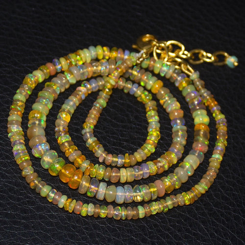 Natural Ethiopian Welo Opal Gold Plated Smooth Rondelle Necklace 2mm 5mm 20.5