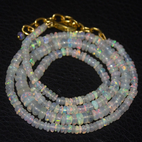 Natural Ethiopian Welo Opal Gold Plated Smooth Rondelle Necklace 2mm 5mm 20