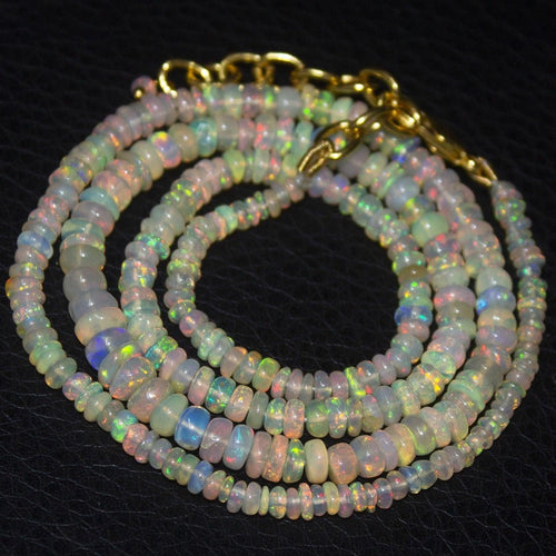 Natural Ethiopian Welo Opal Gold Plated Smooth Rondelle Necklace 3mm 5mm 19.5