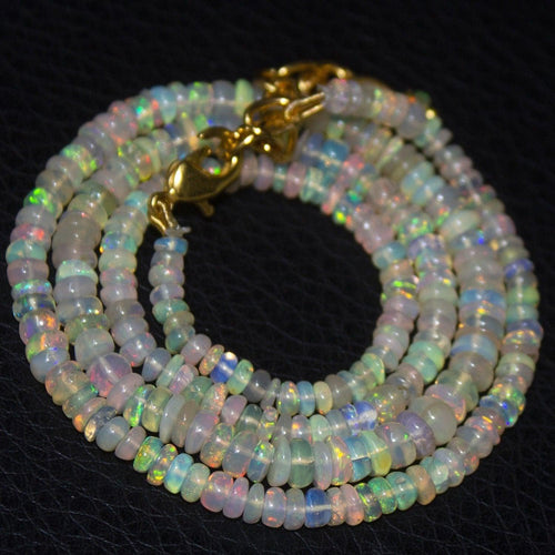 Natural Ethiopian Welo Opal Gold Plated Smooth Rondelle Necklace 3mm 5mm 19
