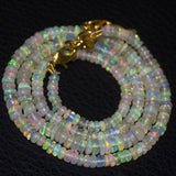 Natural Ethiopian Welo Opal Gold Plated Smooth Rondelle Necklace 3mm 5mm 19