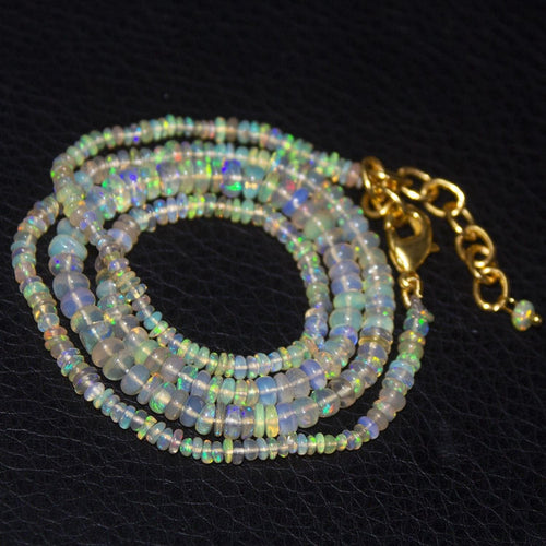Natural Ethiopian Welo Opal Gold Plated Smooth Rondelle Necklace 3mm 5mm 19