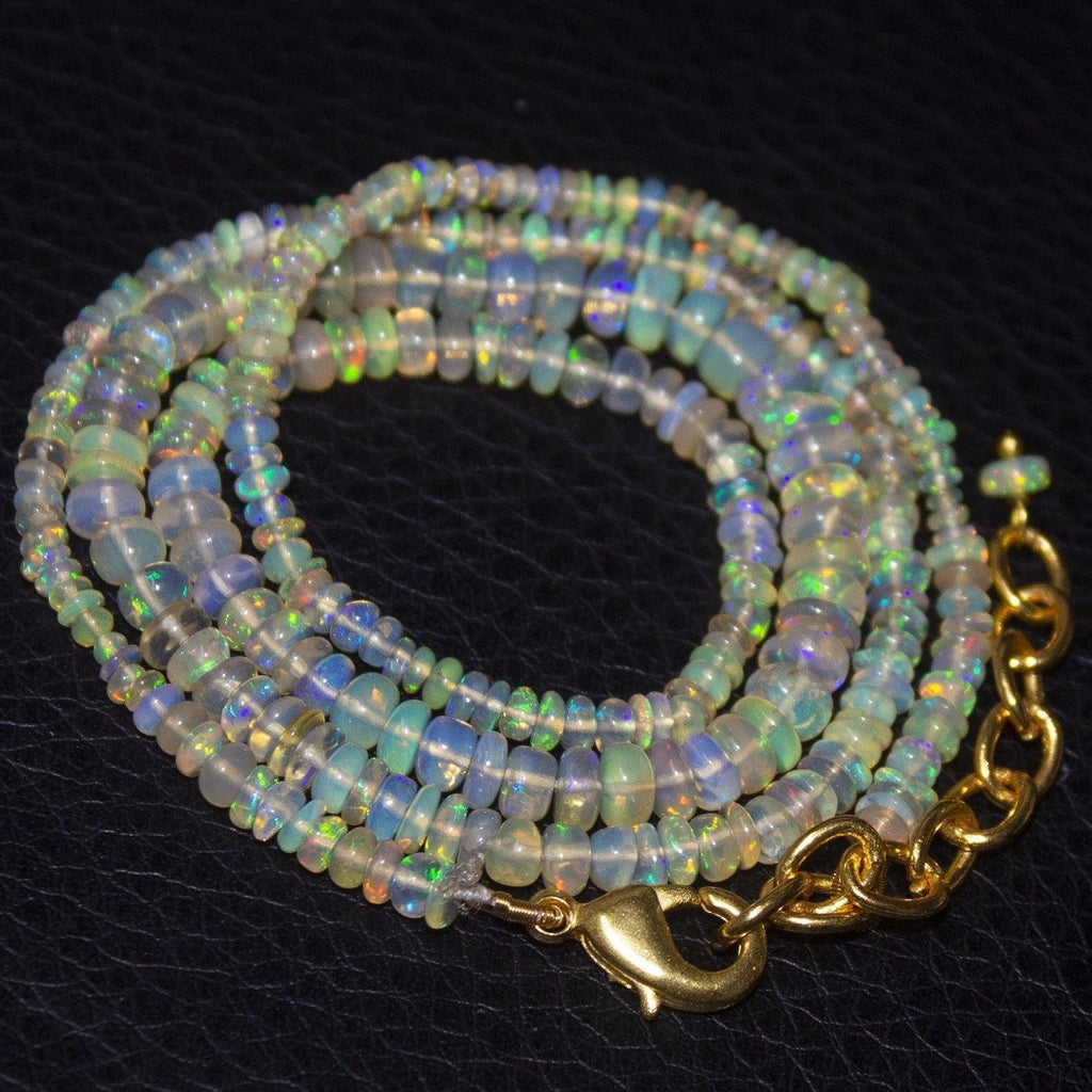 Natural Ethiopian Welo Opal Gold Plated Smooth Rondelle Necklace 3mm 5mm 19" - Jalvi & Co.