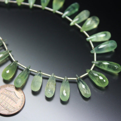 Natural Prehnite Faceted Tear Drop Briolette Gemstone Loose Beads 13mm 17mm 8