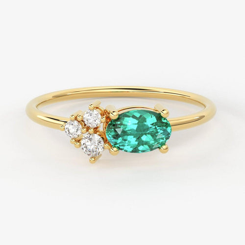 Oval Emerald Halo Ring in 14k Gold / Emerald Halo Engagement Ring / May Birthstone Ring / Natural Emerald Ballerina Ring - Jalvi & Co.