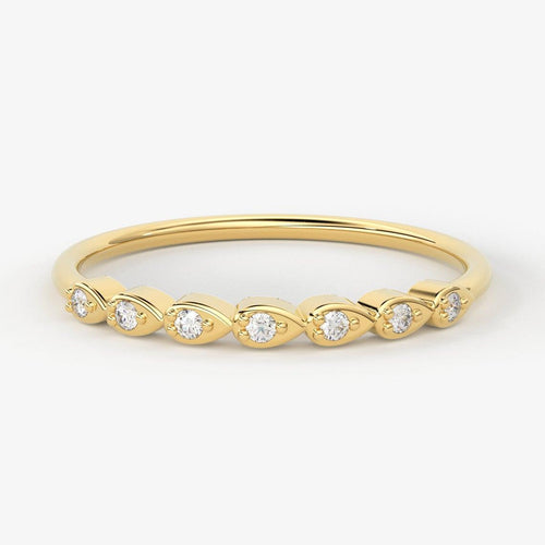 Petite Diamond Wedding Band / 14k Gold Round Pear Shape Women's Wedding Ring Available in Rose Gold White Gold - Jalvi & Co.