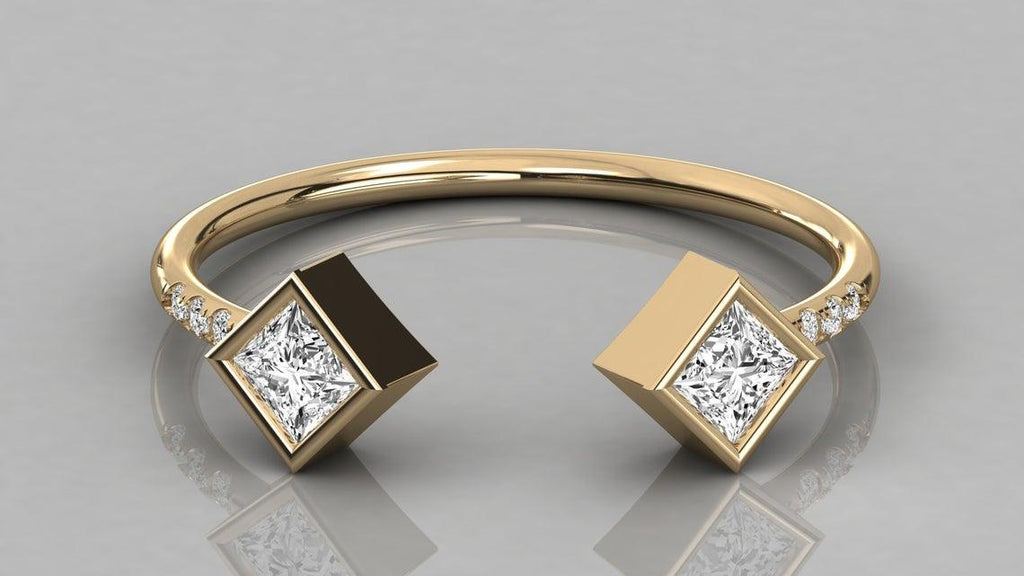 Princess Diamond Ring / Open Design Diamond Ring / Bezel Set Ring / Diamond Ring / Princess & Round Diamond Wedding Ring - Jalvi & Co.