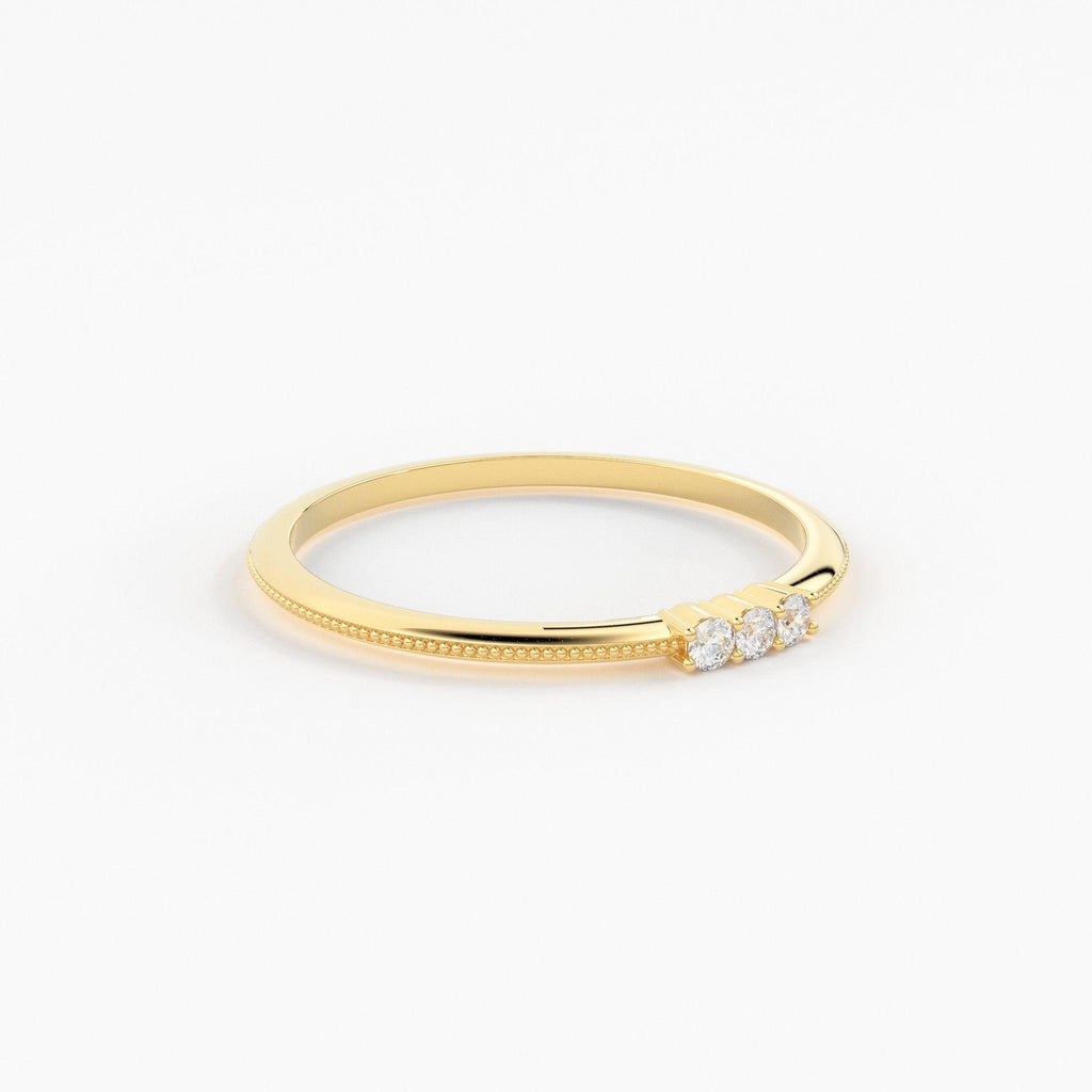 Promise Ring / 14k 3 Stone Diamond Ring / Minimalist Diamond Ring / Dainty Minimal Diamond Ring / Thin Gold Diamond Stacking Ring / Gift - Jalvi & Co.