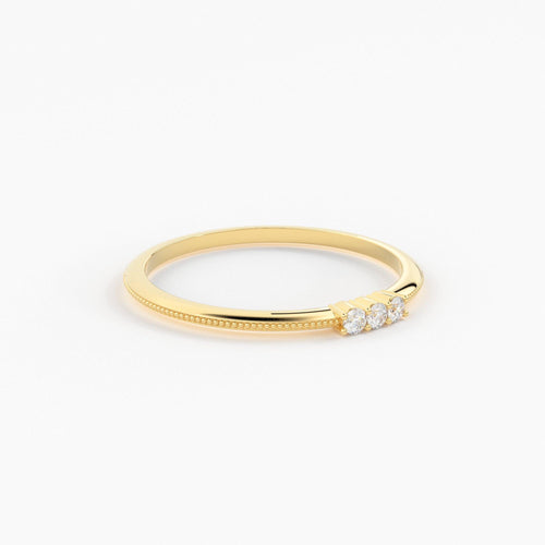 Promise Ring / 14k 3 Stone Diamond Ring / Minimalist Diamond Ring / Dainty Minimal Diamond Ring / Thin Gold Diamond Stacking Ring / Gift - Jalvi & Co.