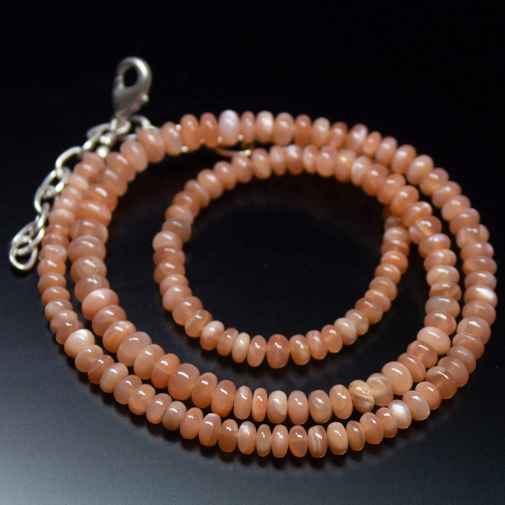 Ready to wear - 19 inch, 4-5mm, Peach Moonstone Smooth Rondelle Beads Necklace, Moonstone Beads - Jalvi & Co.