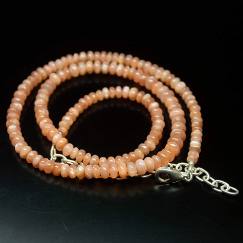 Ready to wear - 19 inch, 4-5mm, Peach Moonstone Smooth Rondelle Beads Necklace, Moonstone Beads - Jalvi & Co.