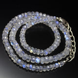 Ready to wear - 19 inch, 4-6mm, Blue Rainbow Moonstone Faceted Rondelle Beads Necklace, Rainbow Moonstone Beads