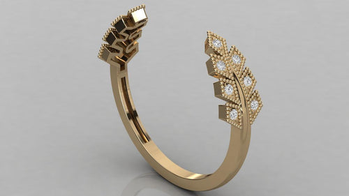 Round Diamond Band in 14k Gold / Arrow Diamond Ring / Gold Band White Diamond Ring / Round Diamond Wedding Band - Jalvi & Co.