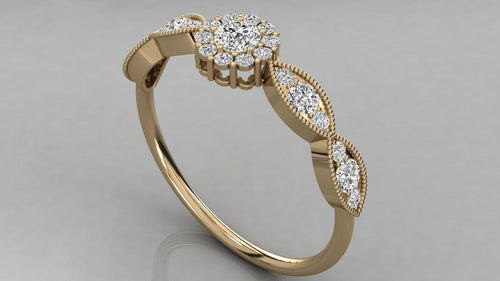 Round Diamond Band in 14k Gold / Floral Diamond Ring / Gold Band White Diamond Ring / Brilliant Diamond Wedding Band - Jalvi & Co.