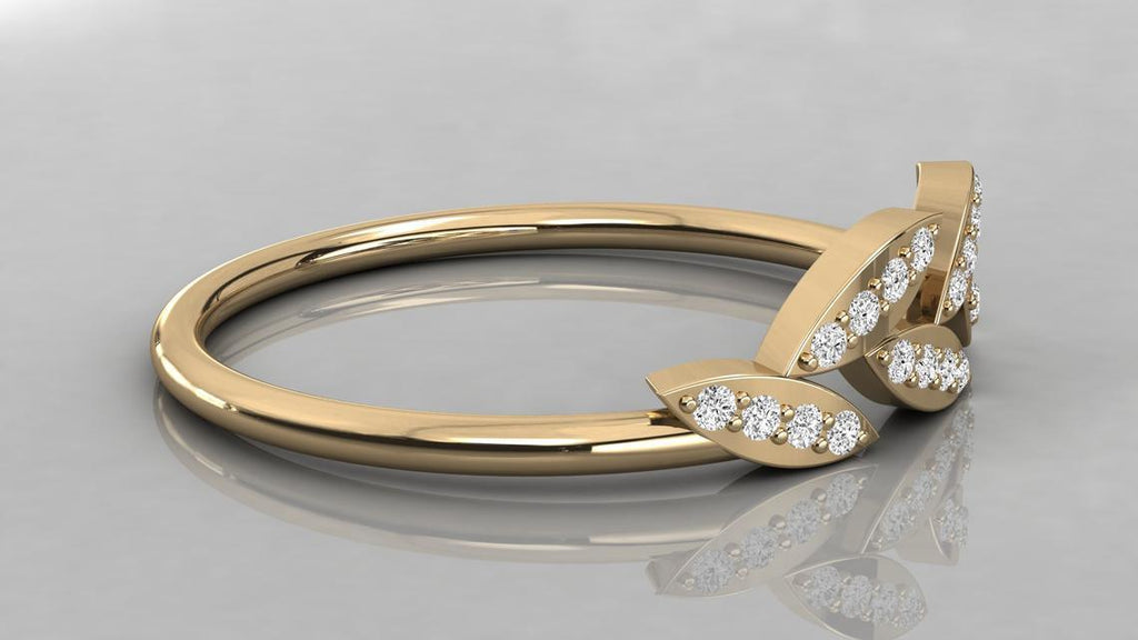 Round Diamond Band in 14k Gold / Leaf Diamond Ring / Gold Band White Diamond Ring / Round Diamond Wedding Band - Jalvi & Co.