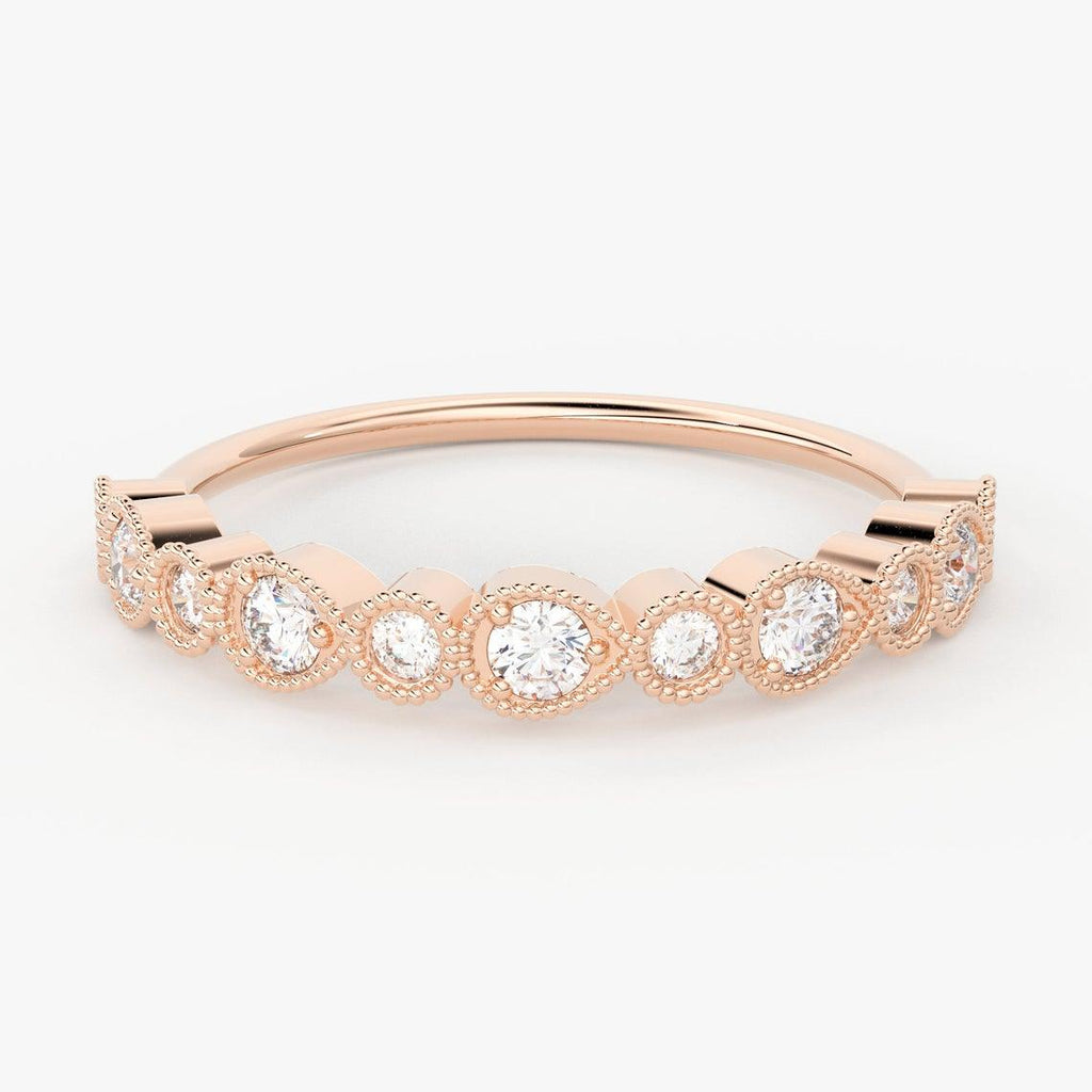 Round Diamond Band in 14k Gold / Round Gold Diamond Ring / Gold Band White Diamond Ring / Milgrain Diamond Wedding Band - Jalvi & Co.