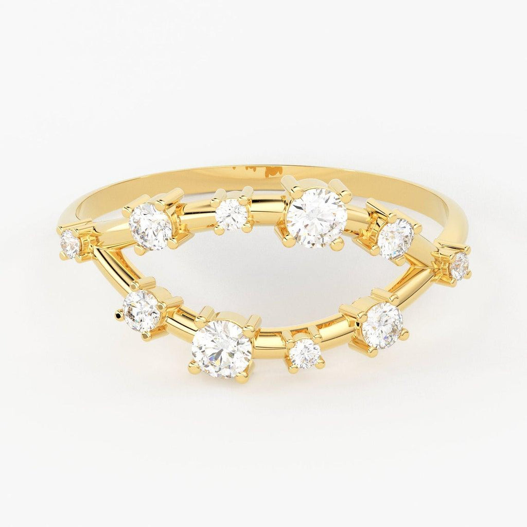 Round Diamond in 14k Gold / Brilliant Diamond Ring / Gold Band White Diamond Ring / Diamond Bezel Set Wedding Band - Jalvi & Co.