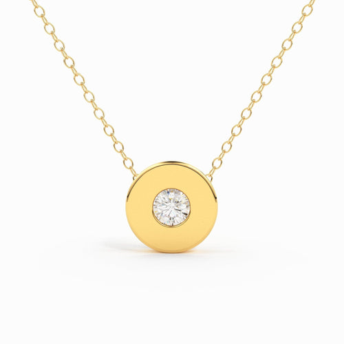 Round Diamond Pendant in 14k Solid Gold / European Bead / Dainty Diamond Necklace / Round Disc Pendant Necklace / Gold Necklace / Disc Charm - Jalvi & Co.