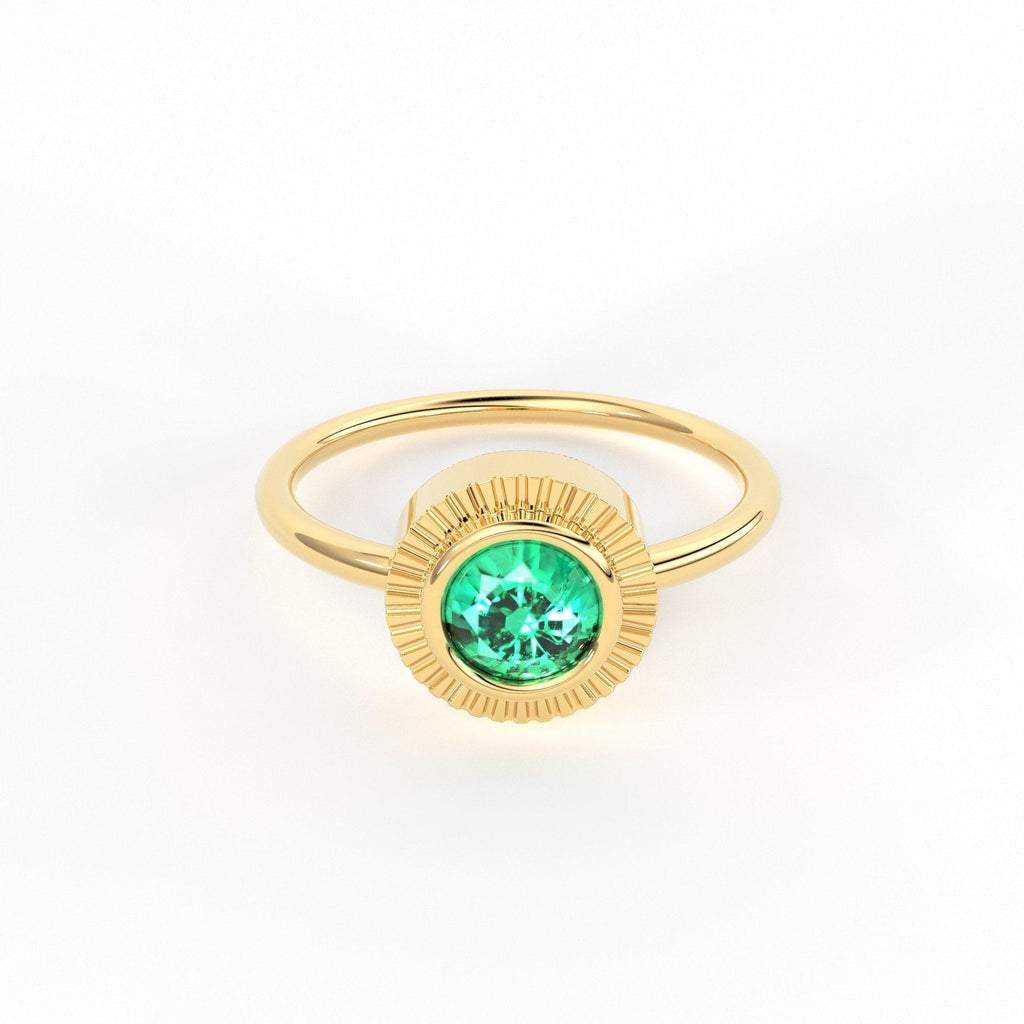 Round Emerald Ring Solitaire / Natural Emerald Engagement Ring / Simple Green Emerald Ring / Zambian Emerald 18k Gold Ring / Boho Ring - Jalvi & Co.
