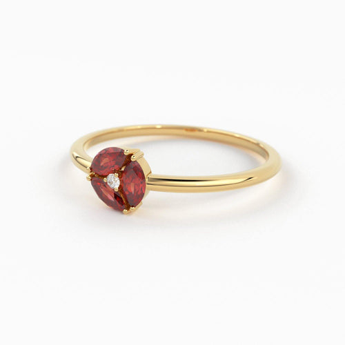 Ruby Ring / Ruby Cluster Ring in 14k Solid Gold / Engagement Ring / Unique Marquise Ruby and Diamond Ring / July Birthstone Ring - Jalvi & Co.