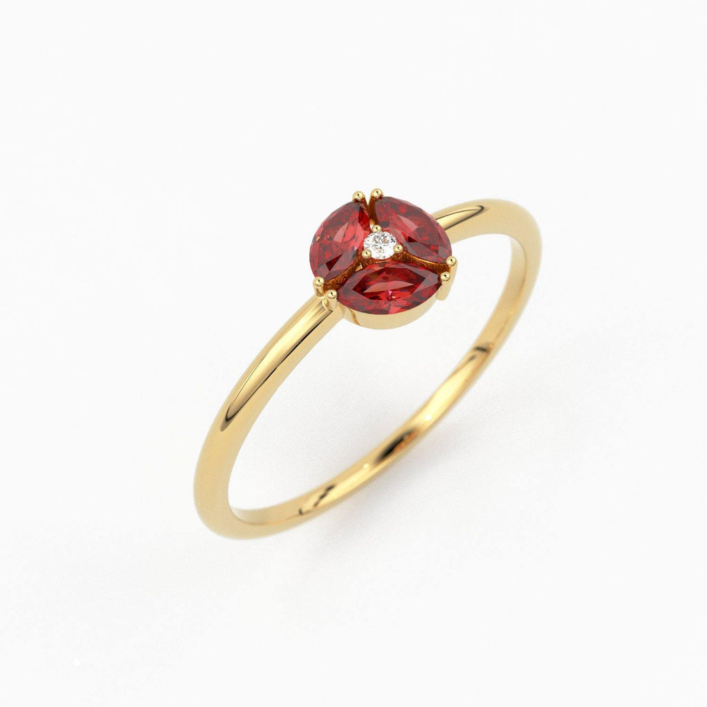 Ruby Ring / Ruby Cluster Ring in 14k Solid Gold / Engagement Ring / Unique Marquise Ruby and Diamond Ring / July Birthstone Ring - Jalvi & Co.