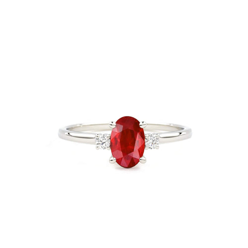 Ruby Ring / Ruby Engagement Ring in 14k Gold / Oval Cut Natural 3 Stone Ruby Diamond Ring / July Birthstone / Promise Ring - Jalvi & Co.