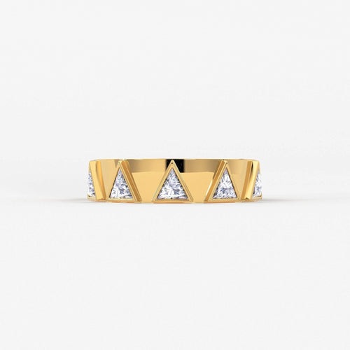 Trillion Diamond Ring / 5 Stone Trillion Wedding Band / Unique Trilliant Ring / Triangle Diamond Band / Real Diamond Solid Gold Ring - Jalvi & Co.
