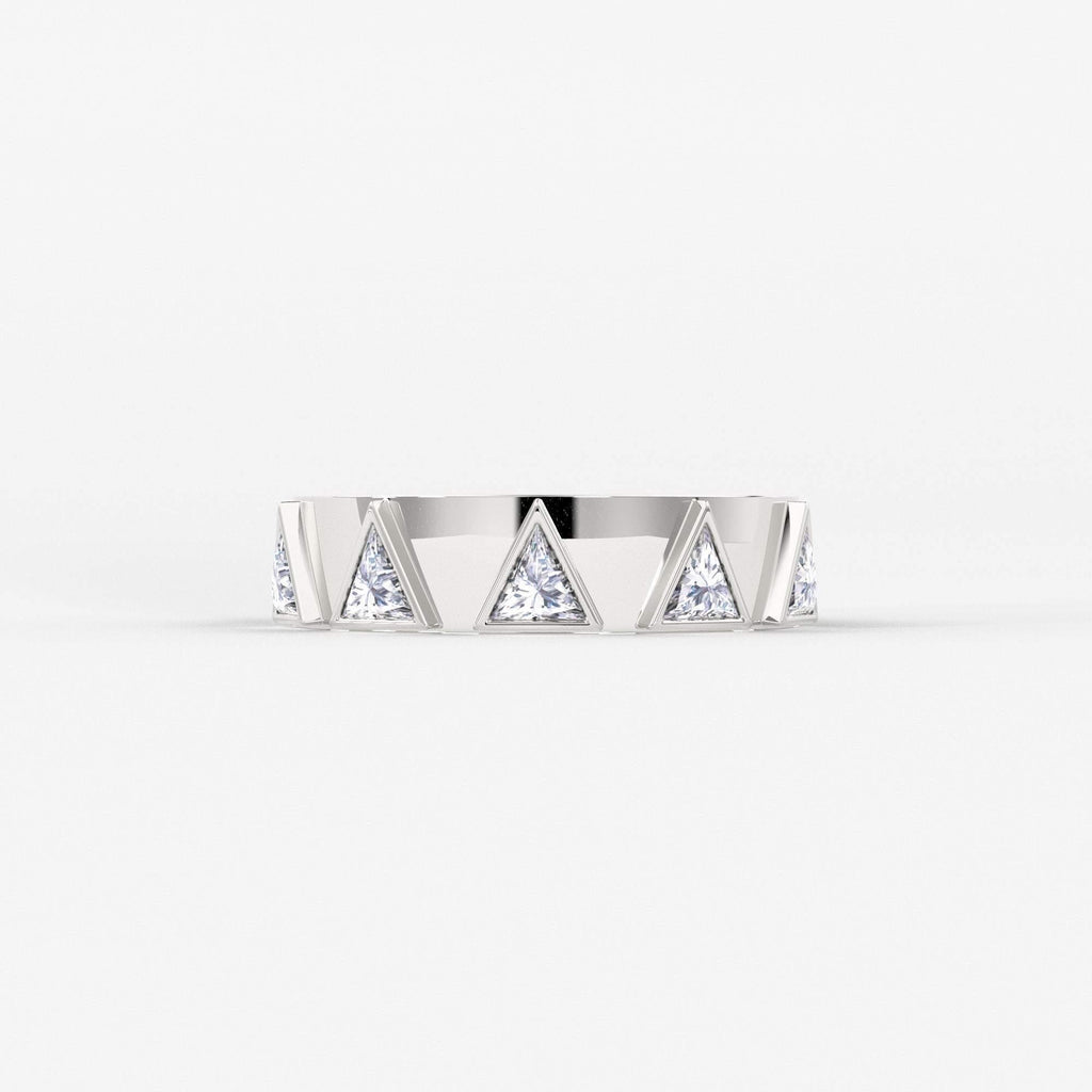 Trillion Diamond Ring / 5 Stone Trillion Wedding Band / Unique Trilliant Ring / Triangle Diamond Band / Real Diamond Solid Gold Ring - Jalvi & Co.