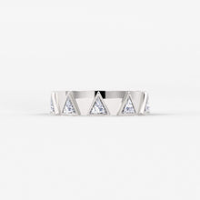 Load image into Gallery viewer, Trillion Diamond Ring / 5 Stone Trillion Wedding Band / Unique Trilliant Ring / Triangle Diamond Band / Real Diamond Solid Gold Ring - Jalvi &amp; Co.