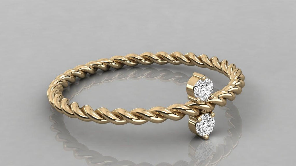 Twisted Rope Band in 14k Gold / Diamond Swirl Ring / Gold Band White Diamond Ring / Stackable Diamond Ring - Jalvi & Co.