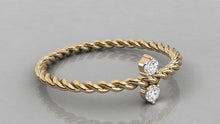 Load image into Gallery viewer, Twisted Rope Band in 14k Gold / Diamond Swirl Ring / Gold Band White Diamond Ring / Stackable Diamond Ring - Jalvi &amp; Co.