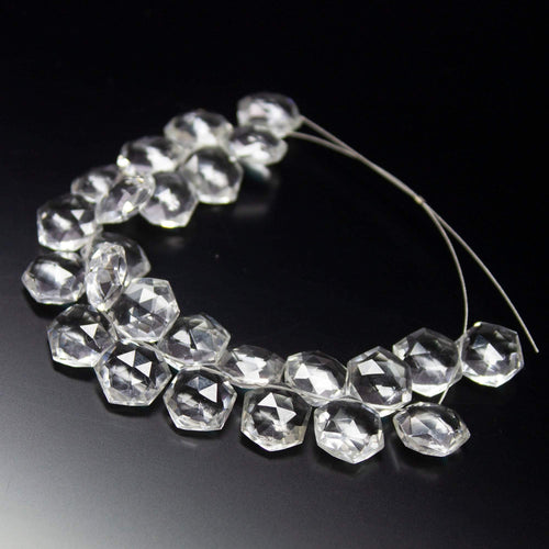 White Quartz Rock Crystal Faceted Hexagon Gemstone Loose Pair Briolette Beads 5 Pair 10mm - Jalvi & Co.
