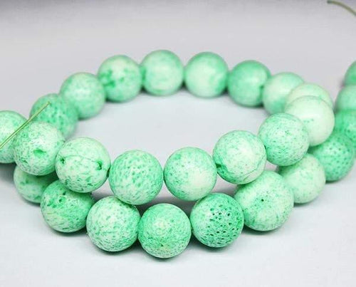 Light Green Lava Rock Smooth Round Loose Gemstone Beads Strand 16