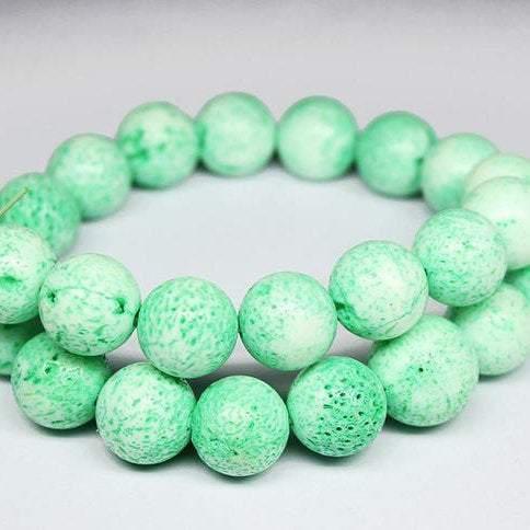Light Green Lava Rock Smooth Round Loose Gemstone Beads Strand 16