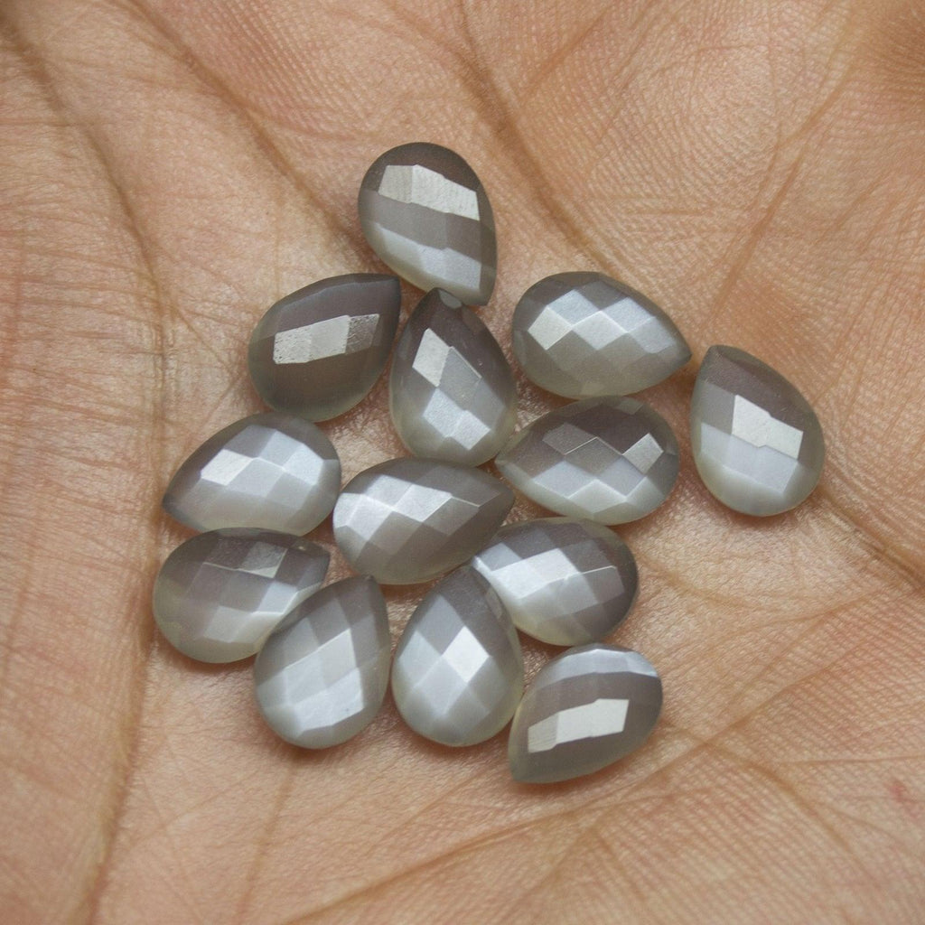 Light Grey Moonstone Checker Pear Drop Side Drilled Gemstone Beads 8pc 10x7mm - Jalvi & Co.