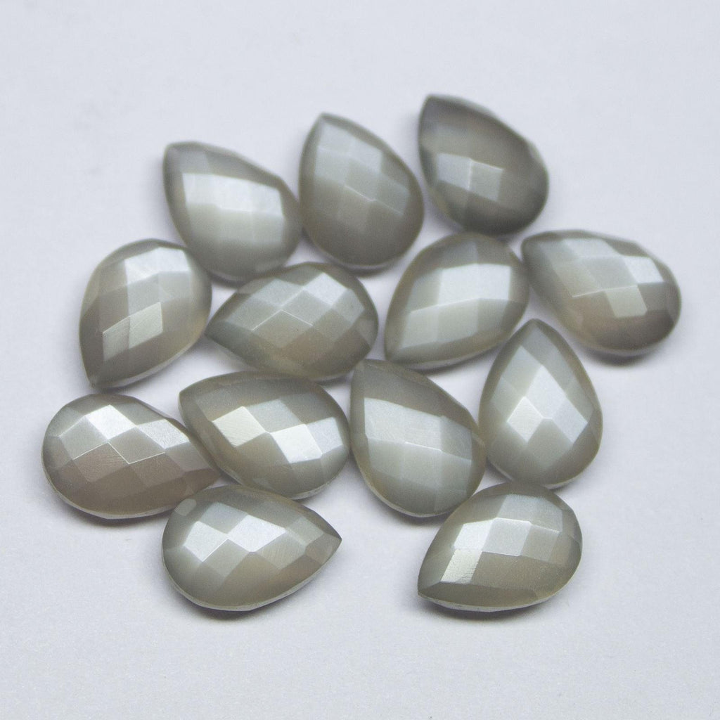 Light Grey Moonstone Checker Pear Drop Side Drilled Gemstone Beads 8pc 10x7mm - Jalvi & Co.