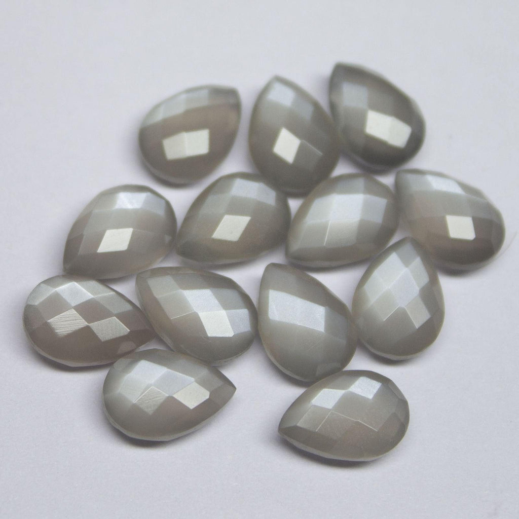 Light Grey Moonstone Checker Pear Drop Side Drilled Gemstone Beads 8pc 10x7mm - Jalvi & Co.