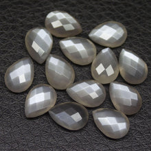 Load image into Gallery viewer, Light Grey Moonstone Checker Pear Drop Side Drilled Gemstone Beads 8pc 10x7mm - Jalvi &amp; Co.