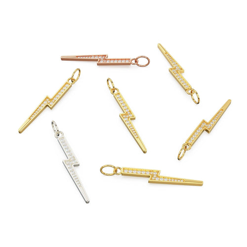 Lightning Diamond Set Solid Gold Charm / Electricity Diamond Gold Charm / Prong Set Charm / Diamond Jewelry / Diamond Gold Necklace - Jalvi & Co.