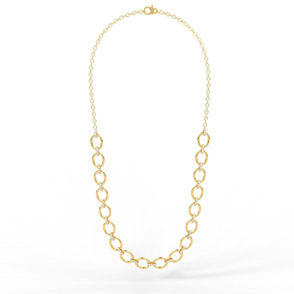 Link Chain Diamond Necklace / 14k gold French Pave Set Diamond Handmade Necklace / Puff Mariner Adjustable Necklace - Jalvi & Co.